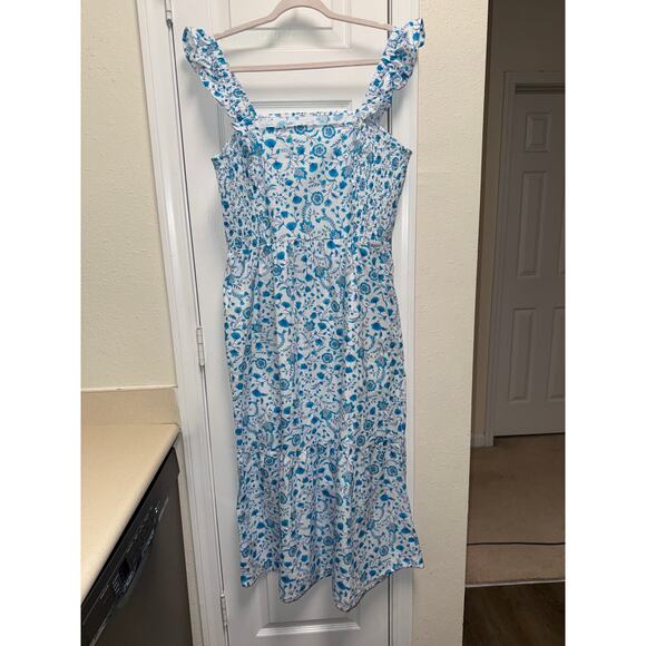 Draper James White Cotton Floral Poplin Tiered Midi Cottagecore Dress Size XL - Picture 3 of 10